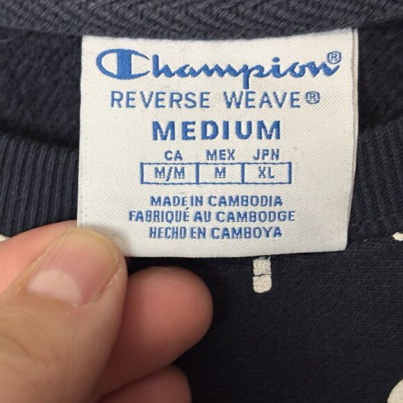 Champion Women’s Sm Reverse Weave Crew Sweatshirt Blue Logo Spellout Athleisure - Picture 6 of 8